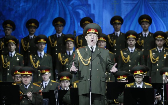 epa05687787 (FILE) - A file picture dated 07 May 2014 shows Soloist Vladislav Golikov singing during a concert of the Academic Song and Dance Ensemble of the Russian Army, part of the Alexandrov Ensem ...
