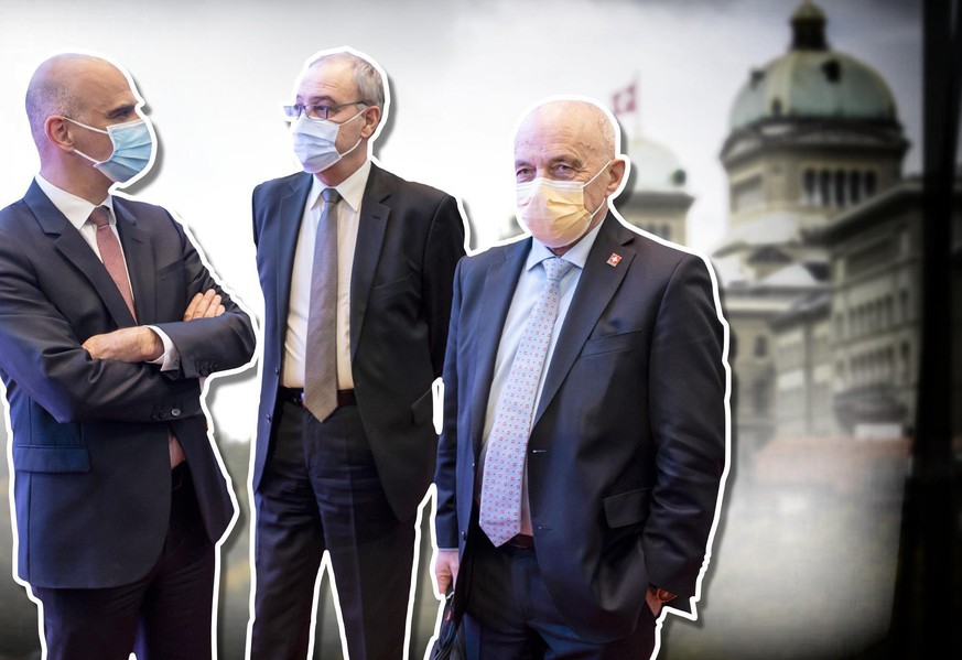 Sind nicht immer einer Meinung: die Bundesräte Alain Berset, Guy Parmelin und Ueli Maurer.