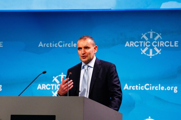 epa06263431 President of Iceland Gudni Thorlacius Johannesson speaks at the 5th Arctic Circle conference in Reykjavik, Iceland, 13 October 2017. The Arctic Circle is the largest network of internation ...