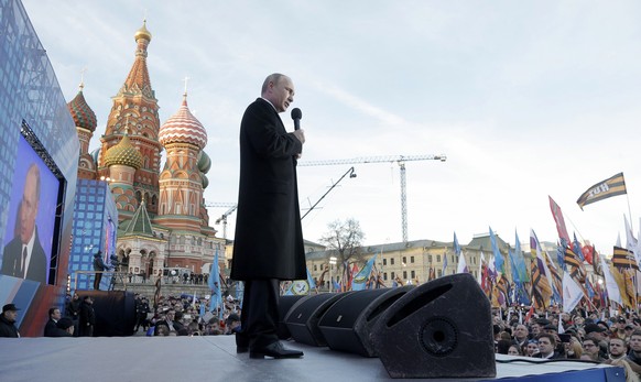 Der russische Präsident Wladimir Putin bei einer Rede zu einem Jahr «Wiedereingliederung» der Krim.