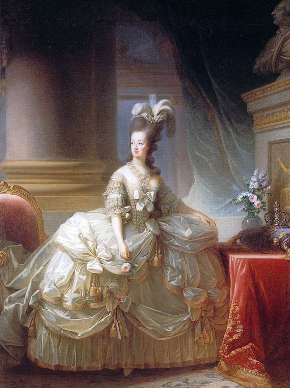 Portrait von Marie Antoinette mit einer Rose, 1778 gemalt von ihrer Lieblingskünstlerin Élisabeth Vigée-Lebrun.