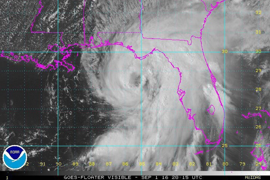 epa05519484 A handout satellite image provided by the National Oceanic and Atmospheric Administration (NOAA) shows Hurricane Hermine off the coast of the state of Florida, USA, 01 September 2016. Some ...