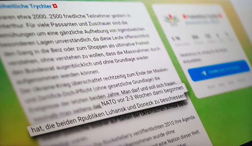 In der Telegram-Gruppe «Freiheitliche Trychler» wird Kreml-Propaganda verbreitet.