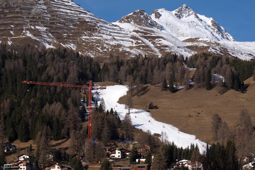 Künstlich beschneite Talabfahrt in Davos: Schweizer Skigebiete leiden unter den milden Temperaturen.