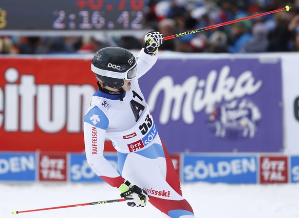 Alpine Skiing - FIS Alpine Skiing World Cup - Giant Slalom Men - Soelden, Austria - 23/10/16. Marco Odermatt of Switzerland reacts after competing. REUTERS/Dominic Ebenbichler