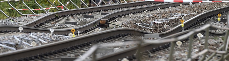 Destroyed tracks near Rastatt, Germany, Aug. 8, 2017. The train traffic is interrupted since Aug. 12 between Rastatt and Baden-Baden southern Germany. ( Uli Deck/dpa via AP)
