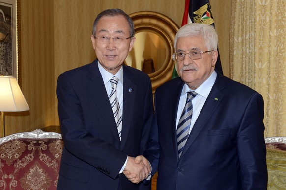 UNO-Generalsekretär Bank Ki Moon trifft Palästinenserpräsident Mahmud Abbas.