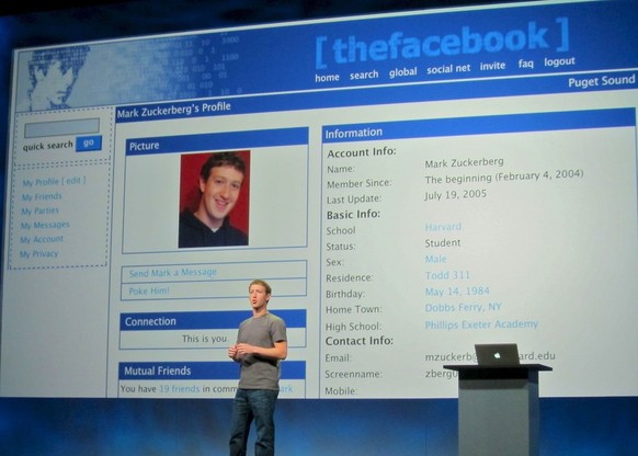 Zuckerbergs Facebook-Profil im Jahr 2005.