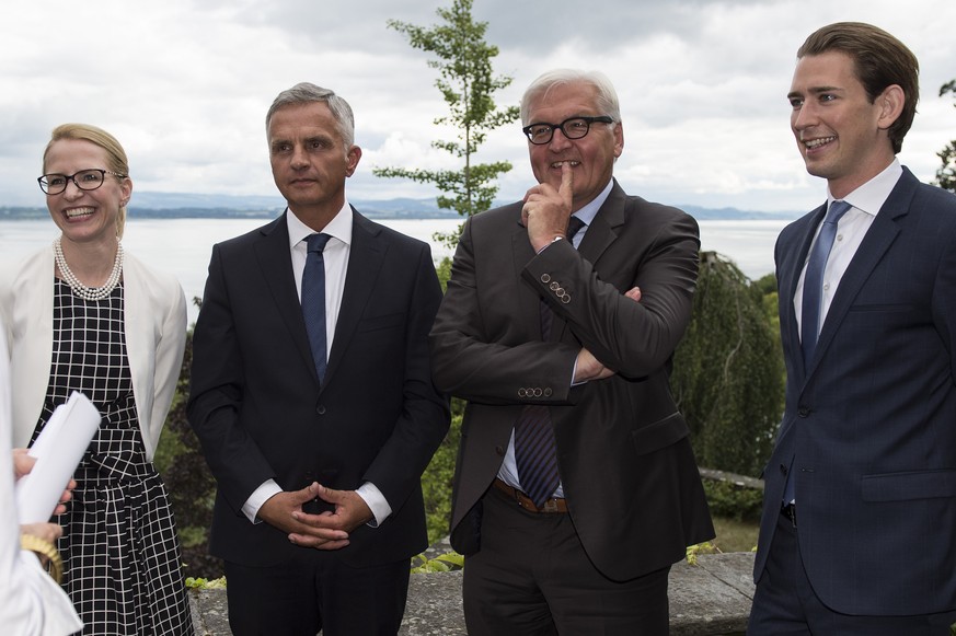 Aussenminister unter sich: Aurelia Frick (Fürstentum Lichtenstein), Didier Burkhalter, Frank-Walter Steinmeier (Deutschland) und Sebastian Kurz (Österreich).&nbsp;