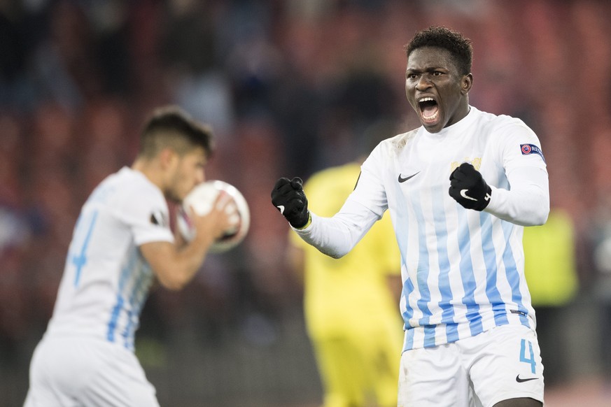 epa05645993 Zurich&#039;s Moussa Kone exults after the 1:1 goal, during the UEFA Europa League group match between Switzerland&#039;s FC Zurich and Spain&#039;s Villarreal CF, at the Letzigrund stadiu ...