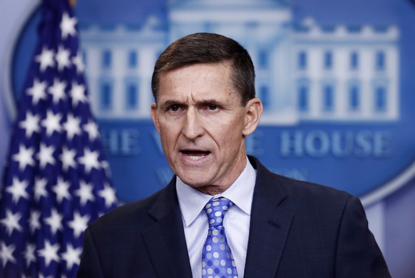 FILE- In this Feb. 1, 2017, file photo, National Security Adviser Michael Flynn speaks during the daily news briefing at the White House, in Washington. President Donald Trump has yet to comment on th ...