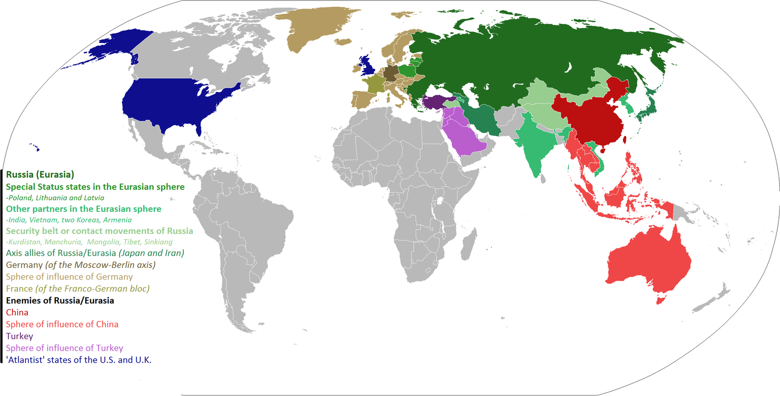 Die Welt wie sie Dugin gerne hätte: Seemacht vs. Landmacht.