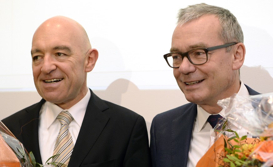 Die gewählten Zürcher Ständeräte Ruedi Noser (rechts) und der bereits im ersten Wahlgang gewählte Daniel Jositsch.