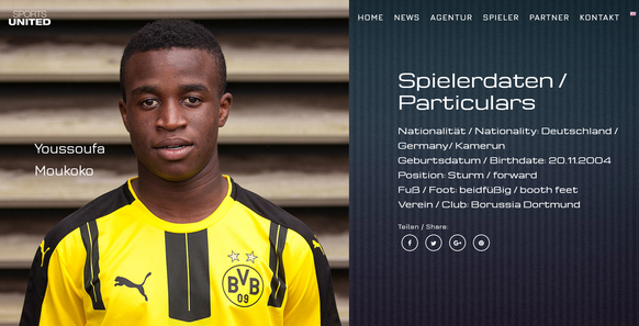 Moukoko auf der Homepage der Agentur Sports United.