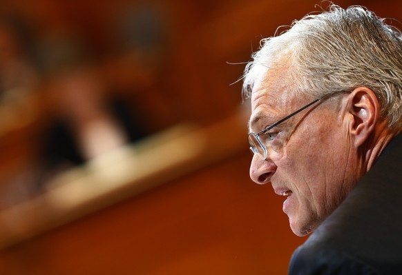 Counciller of State Thomas Minder speaks during a debate on the &#039;Ecopop-initiative&#039; in the Council of State during the spring parliament session in Bern March 19, 2014. The &#039;Ecopop-init ...