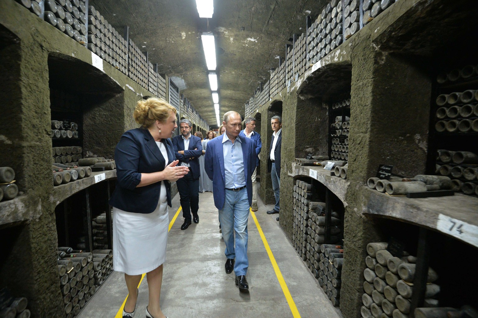 Putin und Berlusconi in der Weinkellerei Massandra bei Jalta (11.09.2015).