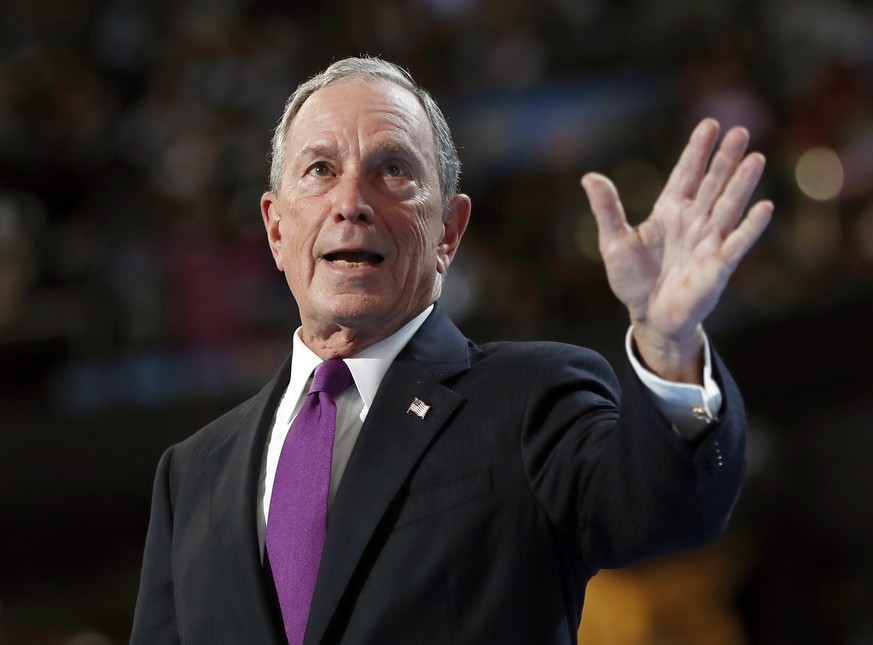 FILE- In this July 27, 2016 file photo, former New York City Mayor Michael Bloomberg waves after speaking to delegates during the third day session of the Democratic National Convention in Philadelphi ...