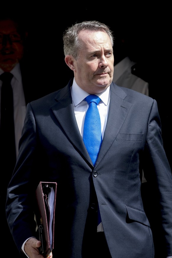 epa06094573 Secretary of State for International Trade and President of the Board of Trade Liam Fox leaves No. 10 Downing Street after the cabinet meeting, in London, Britain, 18 July 2017. The cabine ...