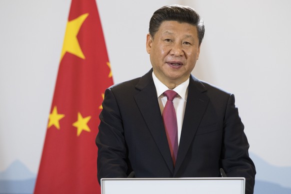 China&#039;s President Xi Jinping, speaks during a Press Statement in the Hotel Bellevue Palace during a visit of China&#039;s President Xi Jinping his two days state visit to Switzerland, in Bern, th ...