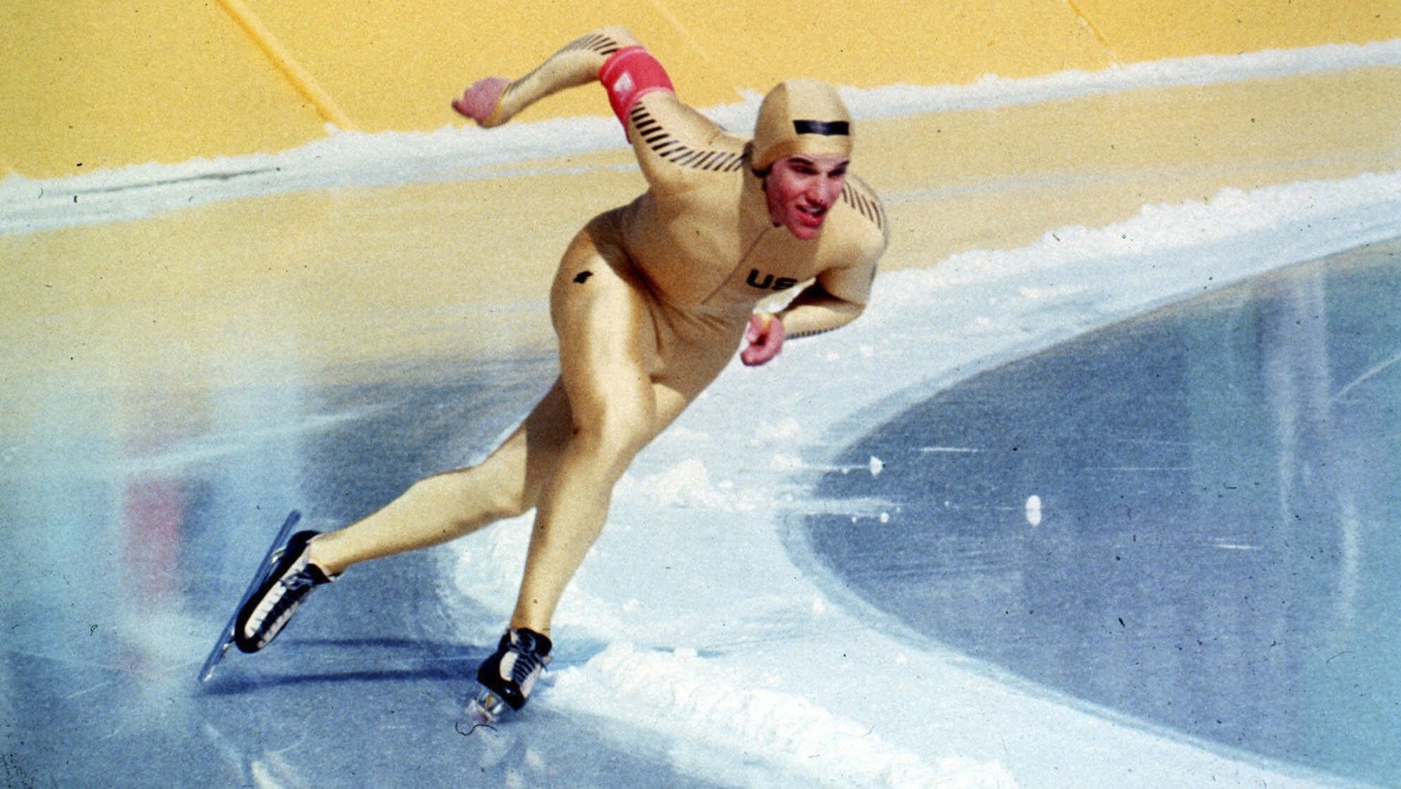 FILE – In this Feb. 21, 1980 file photo, U.S. Olympic Speedskater Eric Heiden skates in winning the 1500 meters speedskating event at Lake Placid, N.Y. Along with heiden, current speedskater Dutch Sve ...