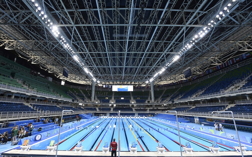 A general view inside the swimming venue ahead of the 2016 Summer Olympics, Thursday, Aug. 4, 2016, in Rio. (AP Photo/Martin Meissner)