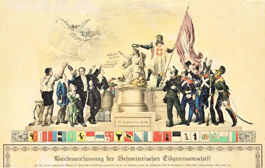 Am 17. August 1815 landeten eidgenössische Invasionstruppen in Stansstad. Von jenem Tag an war Nidwalden ein treues, wenn auch widerborstiges Mitglied der Eidgenossenschaft. Im Bild: Die&nbsp;Bundesve ...