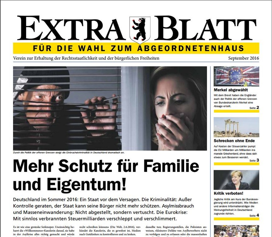Das Berliner «Extrablatt» macht Werbung für die AfD.