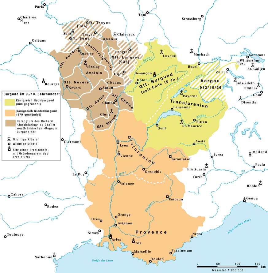 Die politische Lage im westlichen Alpenraum zur Zeit der Sarazenen-Einfälle.&nbsp;