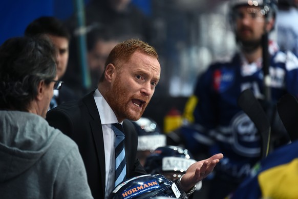 Ambri&#039;s Coach Dwyer Gordie, during the fourth Playout final game of National League A (NLA) Swiss Championship 2016/17 between HC Ambri Piotta and Fribourg Gotteron, at the ice stadium Valascia i ...