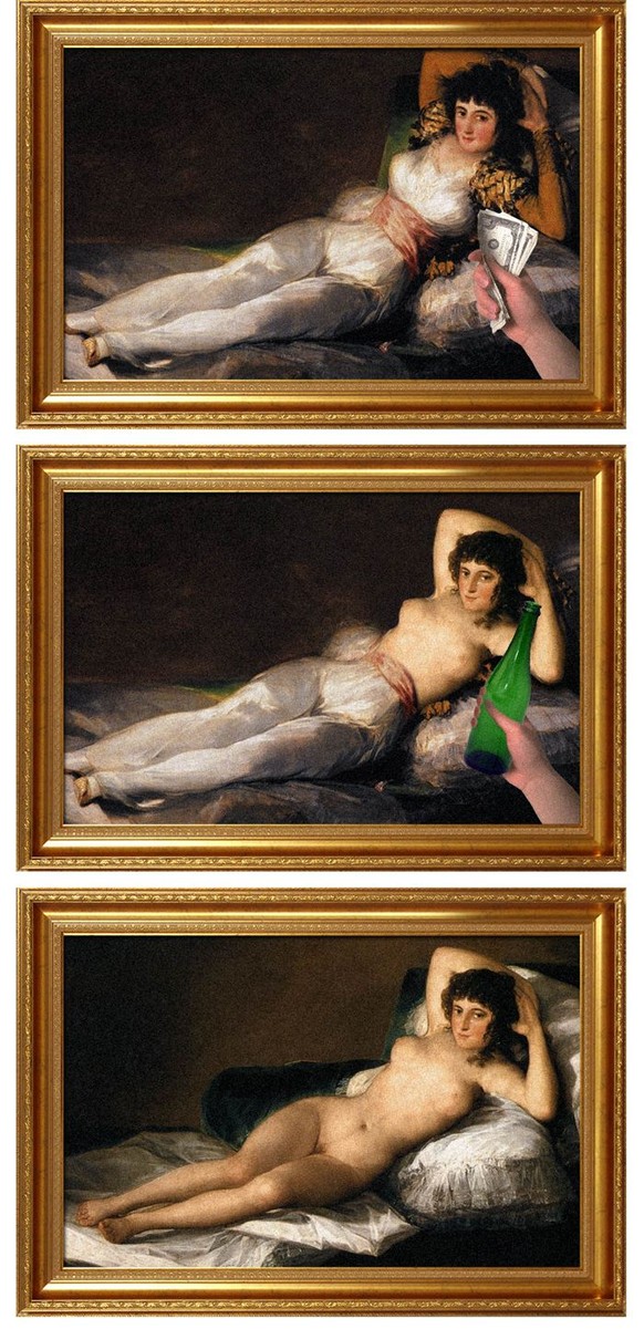 Nr. 1 (ohne Hand): Francisco Goya; «Die bekleidete Maja» (um 1800), Nr. 3 (ebenfalls ohne Hand, versteht sich): Francisco Goya; «Die nackte Maja» (um 1800)
