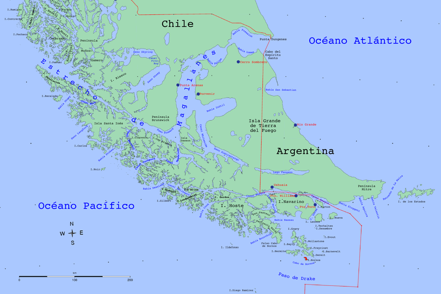 Das Kap Hoorn (rote Markierung auf der Isla Hornos) gehört heute zu Chile.