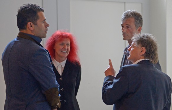 07.06.2016; Zuerich; Fussball Challenge League - MK FC Zuerich;
Trainer Uli Forte, Heliane Canepa, Leiter Sport Thomas Bickel und Praesident Anchillo Canepa (Zuerich) vor der Medienkonferenz
(Claudia  ...