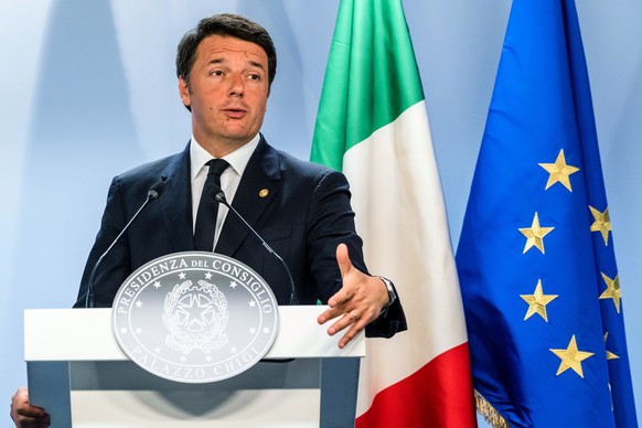 FILE - In this Wednesday, June 29, 2016 file photo, Italian Prime Minister Matteo Renzi speaks during an EU summit in Brussels. About a month on from Britain’s vote to leave the European Union, there’ ...
