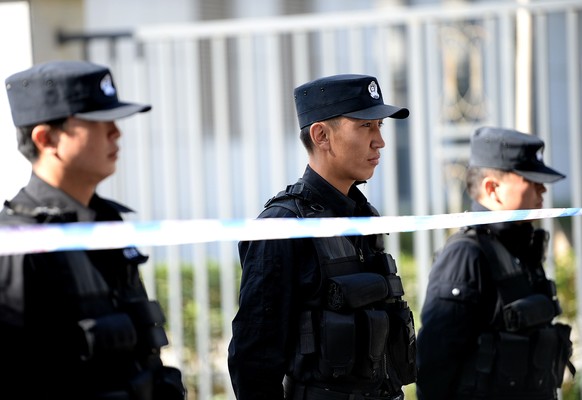 Chinesische Polizeibeamte in Xinjiang – die Polizeipräsenz in der nördlichen Provinz wurde massiv erhöht (Bild vom 17. September).