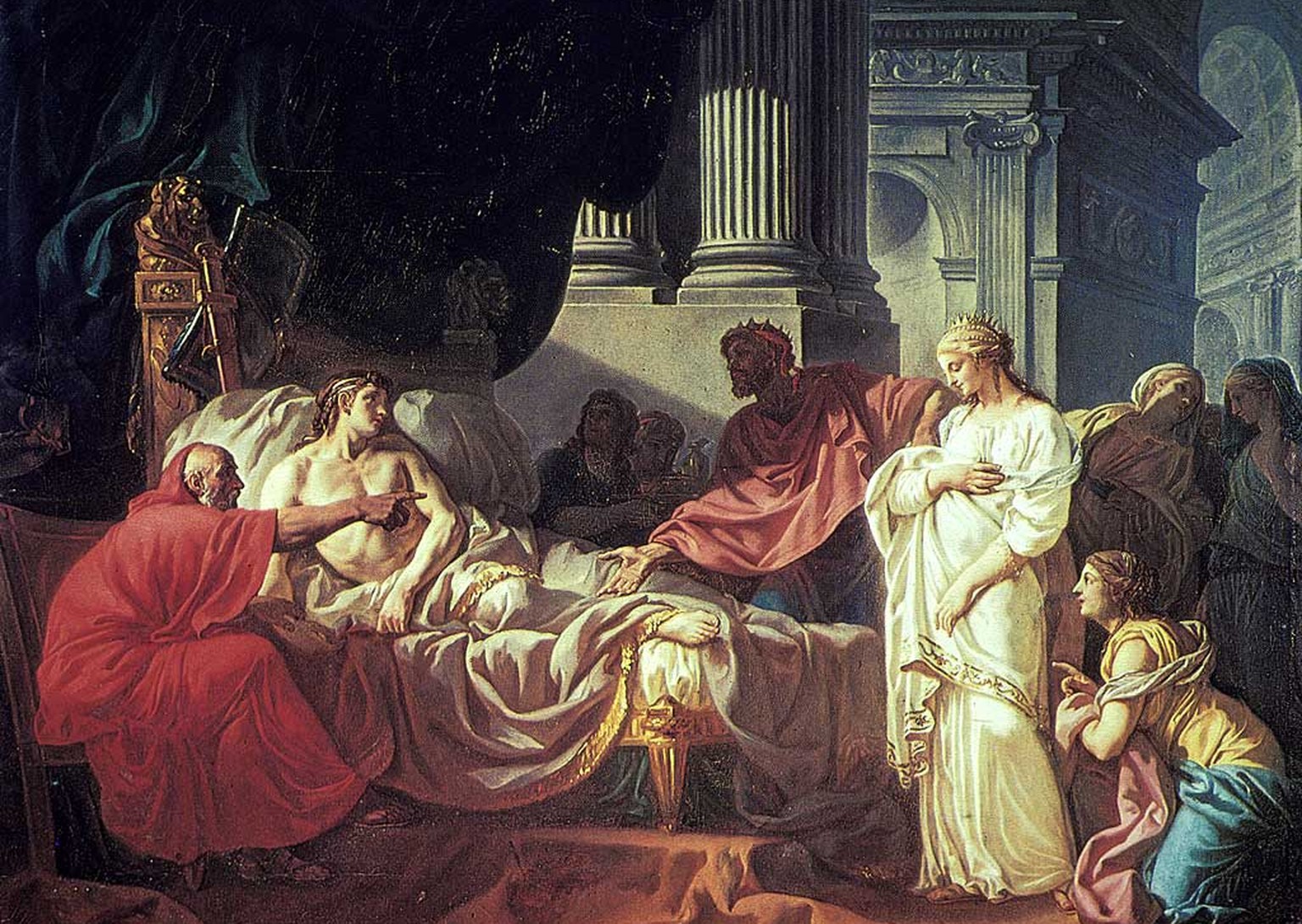 «Erasistratus erkennt den Grund von Antiochus' Leiden», Gemälde von Jacques-Louis David, 1774.