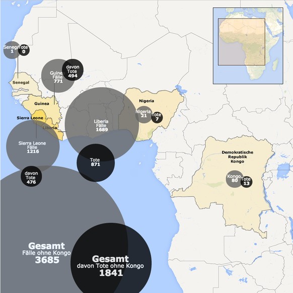 Westafrika: Ausbreitung der bisher grössten Ebola-Epidemie.