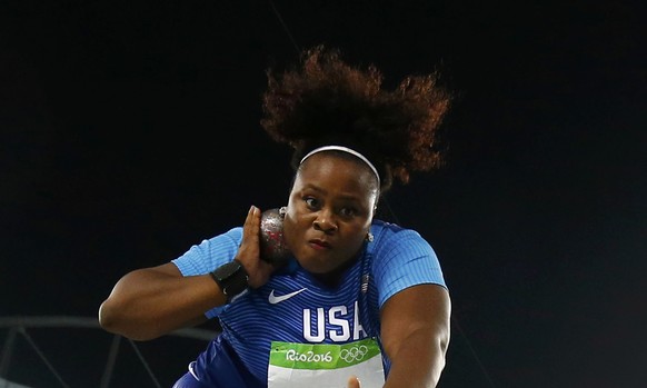 2016 Rio Olympics - Athletics - Final - Women&#039;s Shot Put Final - Olympic Stadium - Rio de Janeiro, Brazil - 12/08/2016. Michelle Carter (USA) of USA competes on her way to the gold medal in the w ...