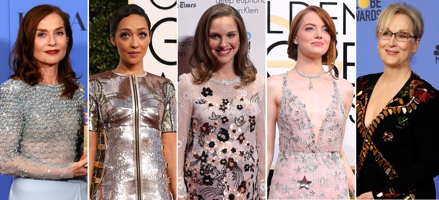 FILE PHOTO: Best actress Oscar nominees for the 89th annual Academy Awards (L-R) Isabelle Huppert, Ruth Negga, Natalie Portman, Emma Stone and Meryl Streep are seen in a combination of file photos. RE ...