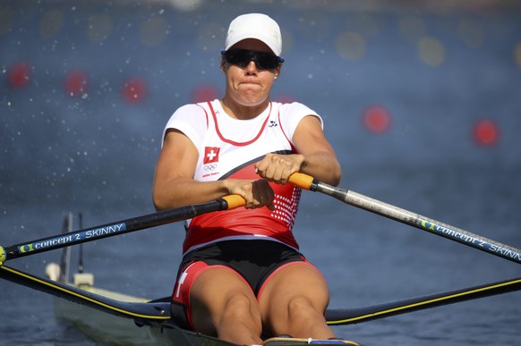 2016 Rio Olympics - Rowing - Preliminary - Women&#039;s Single Sculls Heats - Lagoa Stadium - Rio De Janeiro, Brazil - 06/08/2016. Jeannine Gmelin (SUI) of Switzerland competes. REUTERS/Murad Sezer FO ...