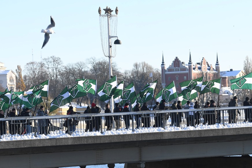 The Nordic Resistance Movement (Nordiska motstandsrorelsens), a Nordic National Socialist organisation, demonstrates in central Stockholm November 12, 2016. TT News Agency/Fredrik Sandberg via Reuters ...