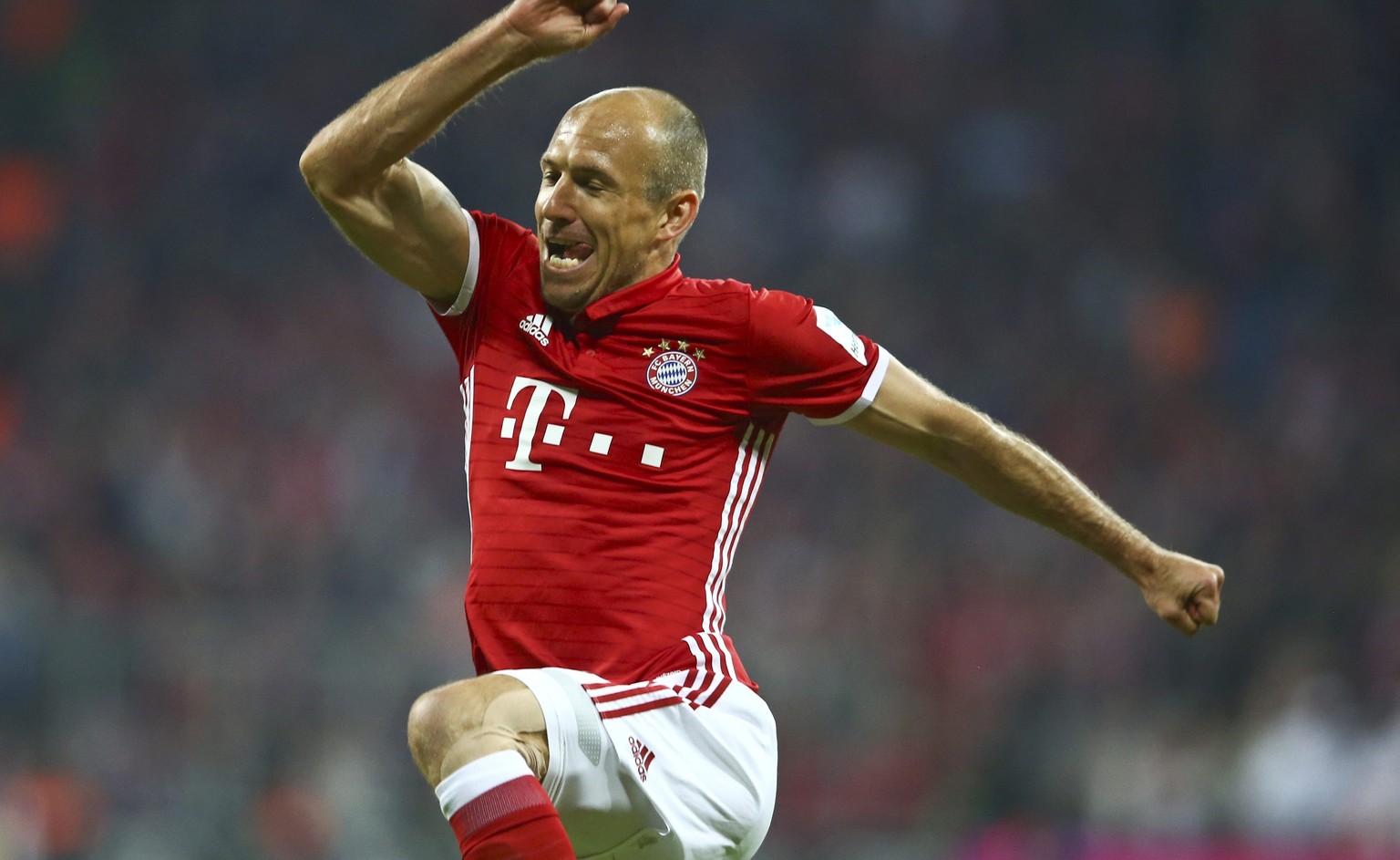 Football Soccer - Bayern Munich v Hertha BSC Berlin - German Bundesliga - Allianz -Arena, Munich, Germany - 21/09/16 Bayern Munich&#039;s Arjen Robben reacts after scoring a goal REUTERS/Michael Dalde ...