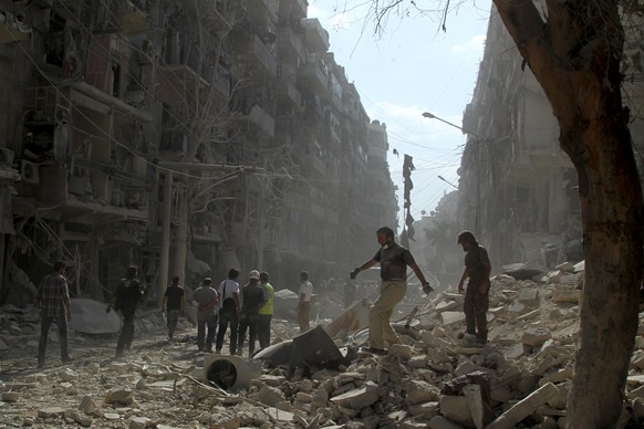 Zerstörung in Aleppo nach dem Abwurf von Fassbomben aus der Luft.