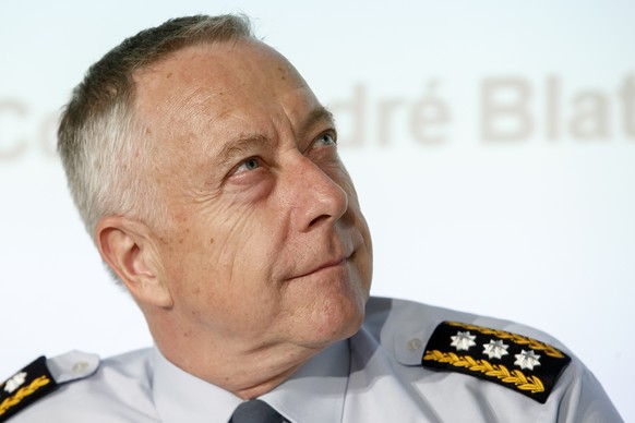 Lieutenant General Andre Blattmann, Chief of the Swiss Armed Forces, speaks to the media about the &quot;threats and challenges of the Swiss army today&quot;, during a press conference, at the Geneva  ...