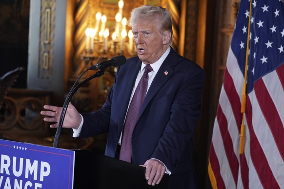 Nachrichten Linkding President-elect Donald Trump speaks during a news conference at Mar-a-Lago, Tuesday, Jan. 7, 2025, in Palm Beach, Fla. (AP Photo/Evan Vucci)
Donald Trump