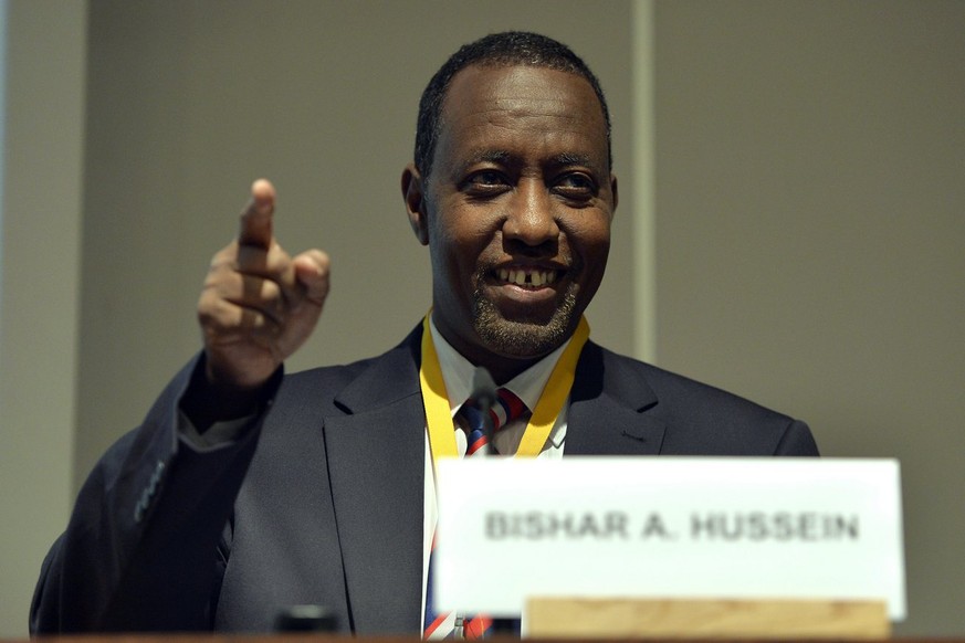 Bishar A. Hussein, Director General of the Universal Postal Union (UPU), delivers his speech during the Universal Postal Union UPU major conference at the International Conference Centre Geneva (CICG) ...