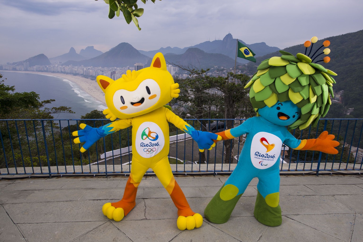 This handout image shows the mascots for the Rio 2016 Olympic Games (L) and the Rio 2016 Paralympic Games (R) in Rio de Janeiro, Brazil, on November 23, 2014. The names of the mascots for Rio 2016 is  ...