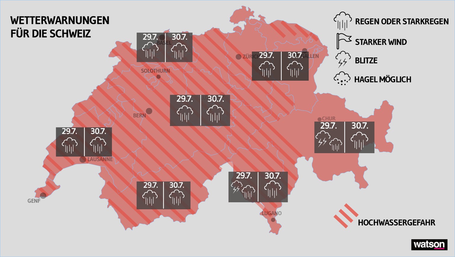 Wetterwarnungen 29.7. und 30.7. Grafik