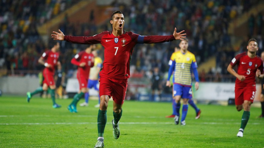 Football Soccer - Portugal v Andorra - World Cup 2018 Qualifier - Aveiro stadium, Aveiro, Portugal - 07/10/16. Portugal&#039;s Cristiano Ronaldo celebrates his second goal against Andorra. REUTERS/Raf ...