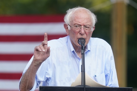 Sen. Bernie Sanders, I-Vt., speaks during town hall at Tippecanoe County Amphitheater, Friday, Aug. 27, 2021, in West Lafayette, Ind. ��My Republican colleagues are telling everybody that Bernie Sande ...