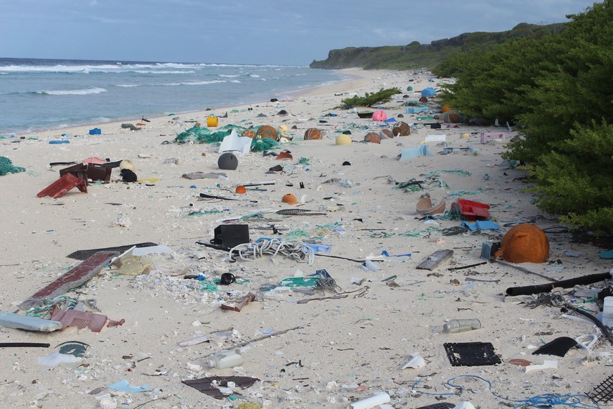 epa05967296 An undated handout photo made available by the Institute for Marine and Antarctic Studies (IMAS) shows garbage on East Beach, Henderson Island (Pitcairn Islands), in the south Pacific Ocea ...